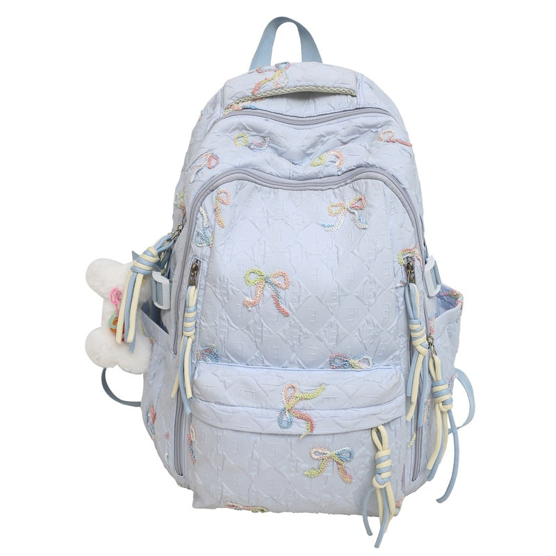 Quilted Embroidered Bow-Design Backpack Stornfield