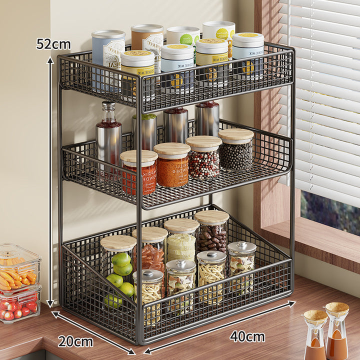 Compact Three-Tier Wire-Mesh Countertop Canister & Spice Organizer