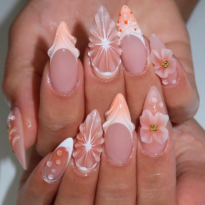 Artificial nail set with creative flower and pearl design Stornfield