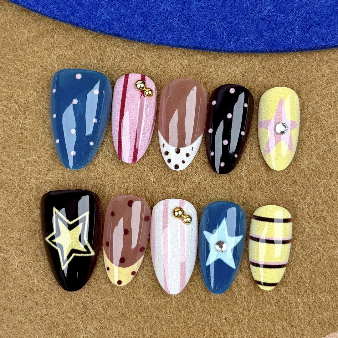Artistic Press-On Nail Art Set with Fun Designs