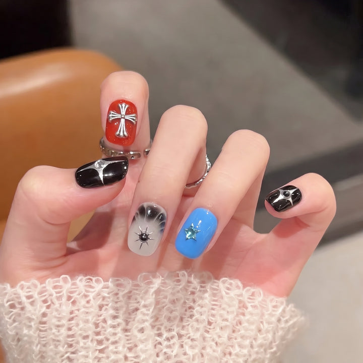Artisanal Press-On Nail Set with Decorative Details Stornfield