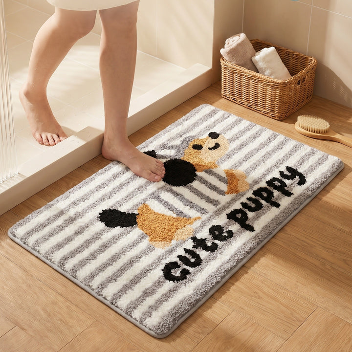 Tufted Shag Rectangular Accent Floor Rug with Stylized Dog Silhouette Motif