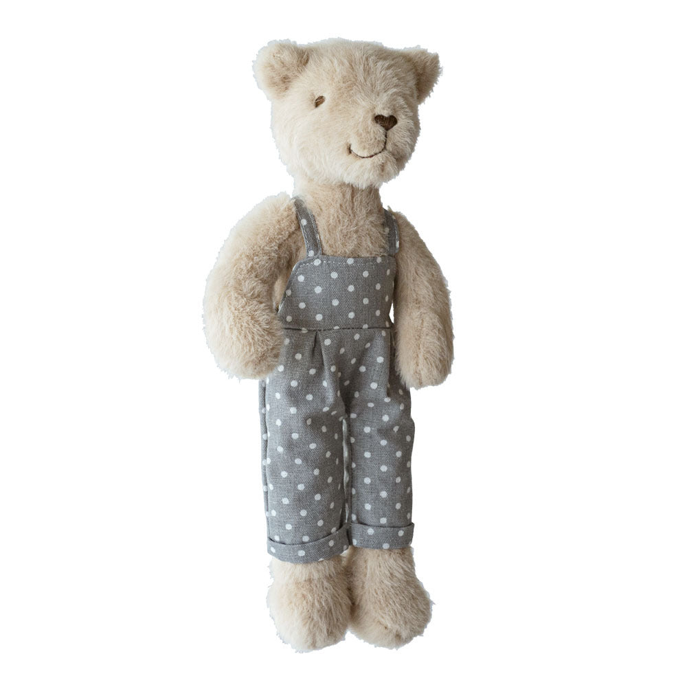 Handcrafted Luxury Plush Teddy Bear with Polka Dot Linen Dress