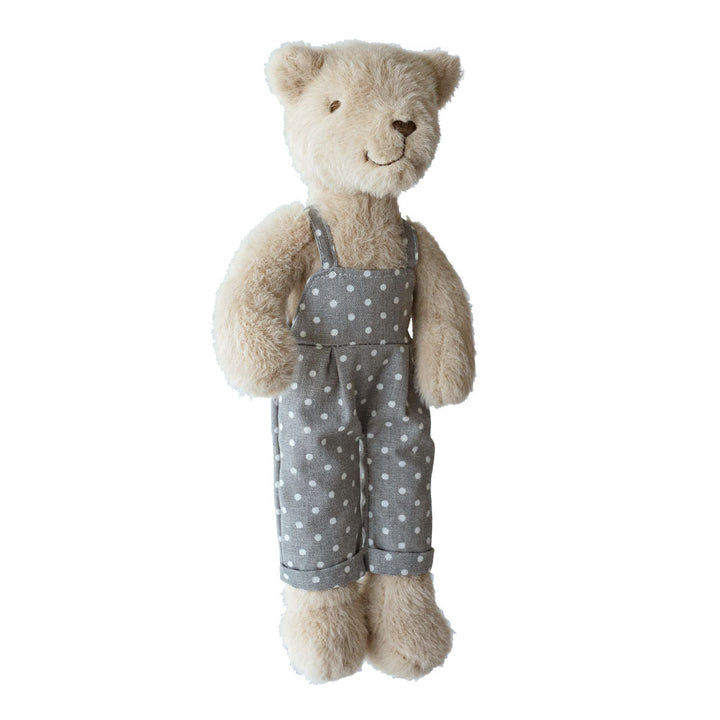 Handcrafted Luxury Plush Teddy Bear with Polka Dot Linen Dress