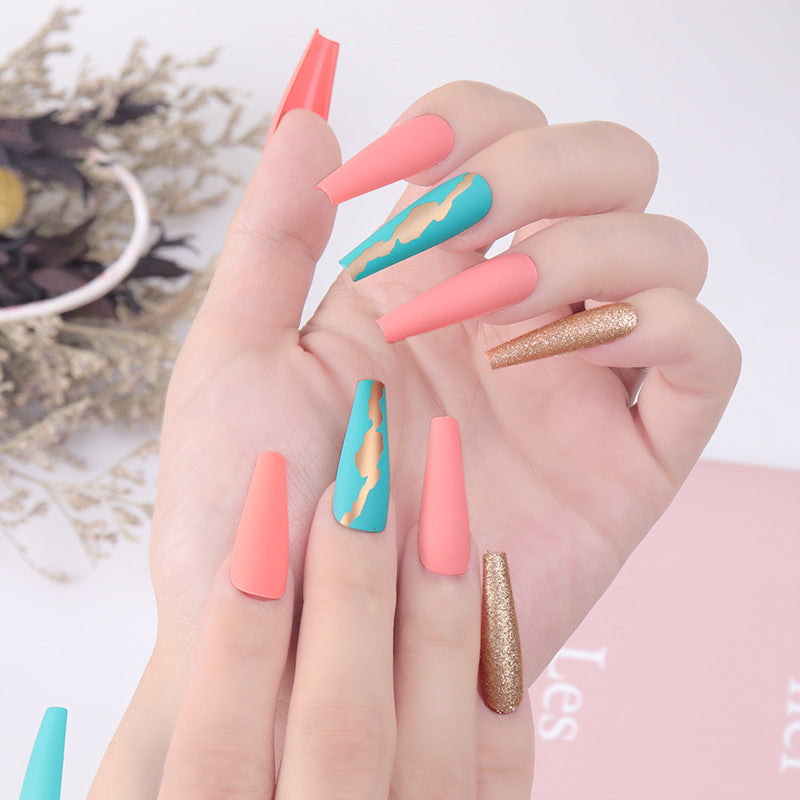 Stylish Long Stiletto Press-On Nails with Unique Matte and Glitter Finish Stornfield