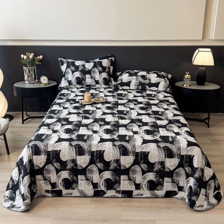Quilted Bedspread and Pillow Sham Set with Scallop Stitching and Lightweight Microfiber