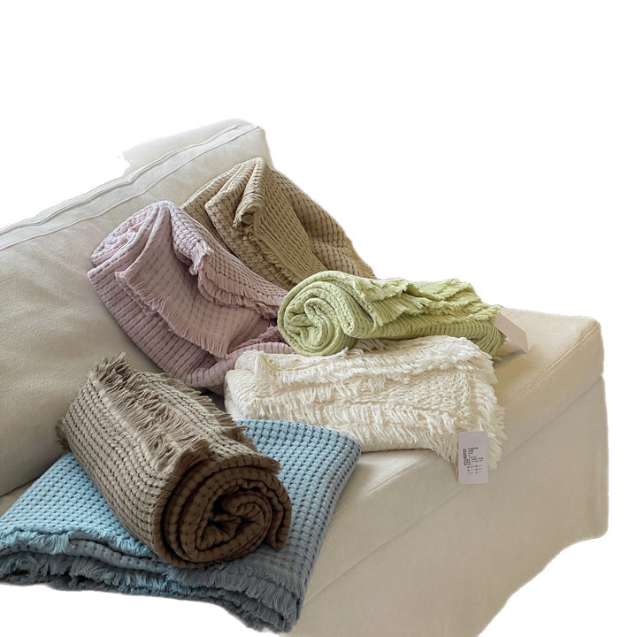 Waffle Weave Lightweight Throw Blanket with Fringe