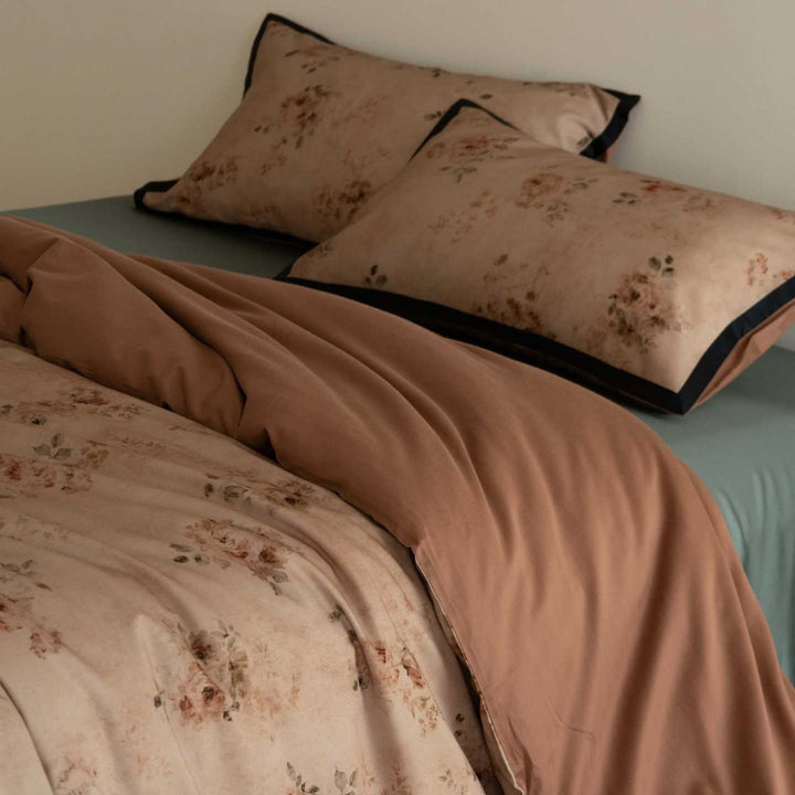 Floral Cotton Sateen Duvet Cover Set with Piped Pillow Shams