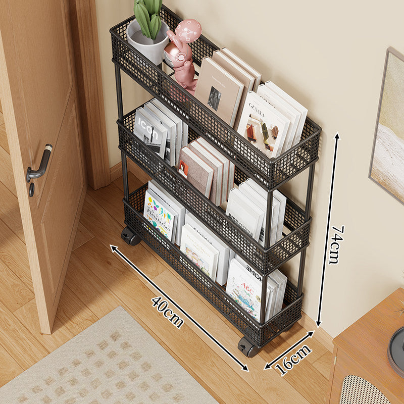 Slim Four-Tier Metal Mesh Narrow Bookshelf Organizer