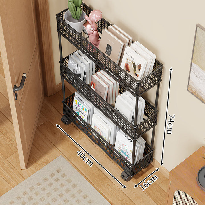 Slim Four-Tier Metal Mesh Narrow Bookshelf Organizer
