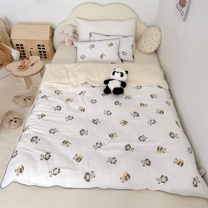 Children's Muslin Comforter Set with Cute Bear Print