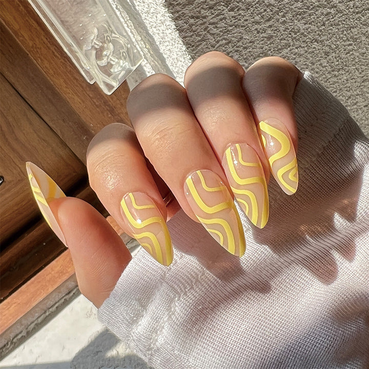 Artful Stiletto Nails with Modern Wave Design Stornfield