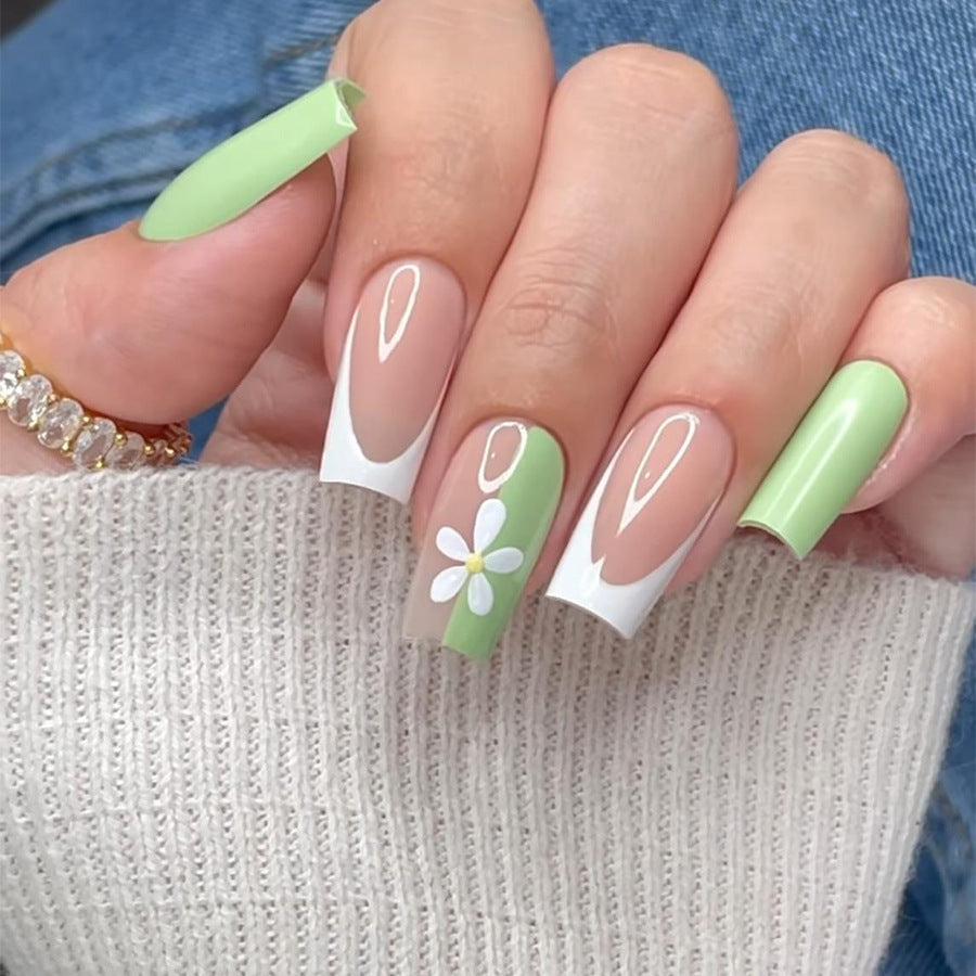 Artificial nail set with colorful flowers and creative French design Stornfield