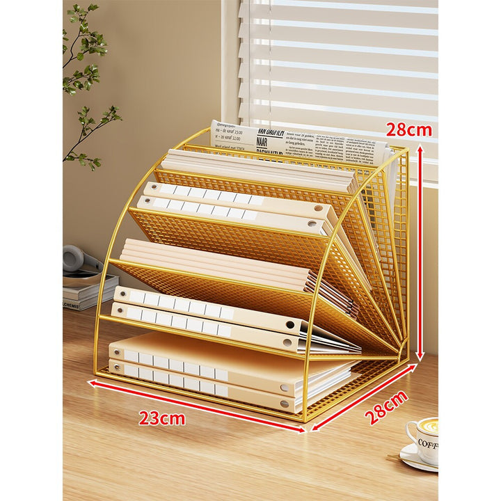 Multi-Tier Angled Metal Mesh Desktop File and Folder Organizer