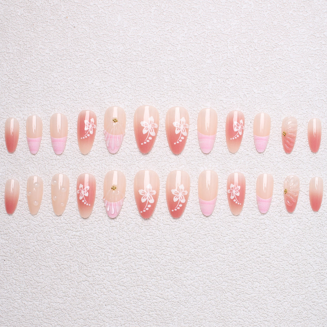Artificial Nail Set with Floral Designs and 3D Decorations Stornfield