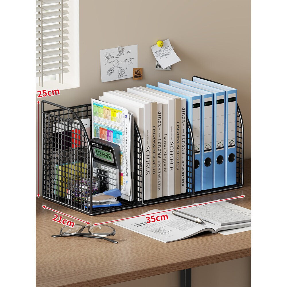 Long Multi-Slot Desktop File and Binder Organizer with Pen and Accessory Holder