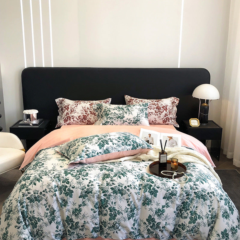 Panda Print Cotton Sateen Duvet Cover Set with Reversible Solid Backing and Button Closure