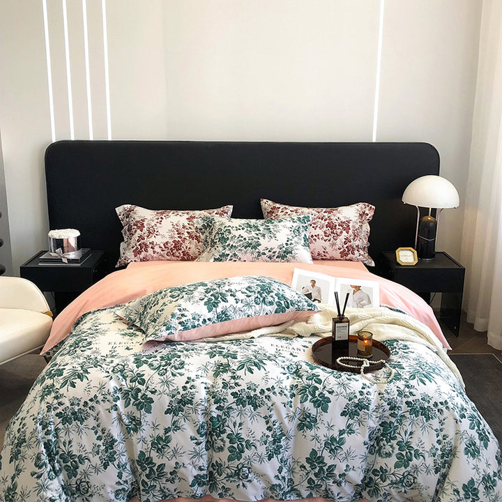 Panda Print Cotton Sateen Duvet Cover Set with Reversible Solid Backing and Button Closure