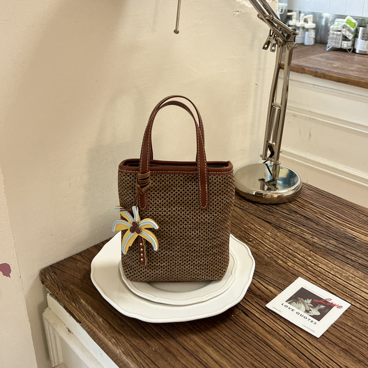 Woven Beach Handbag with Decorative Charm