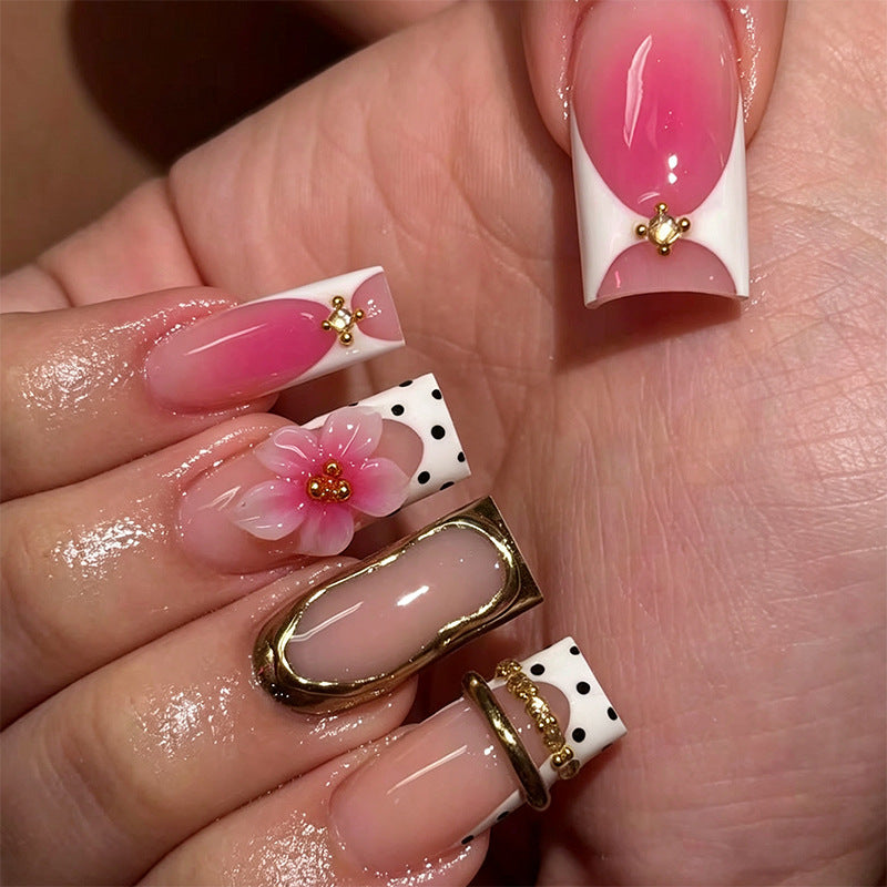 Artistic 3D Nail Tips with Floral Accents Stornfield