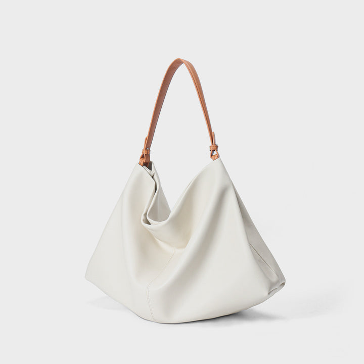 Sculptural Slouch Hobo Shoulder Bag with Contrast Top Handle