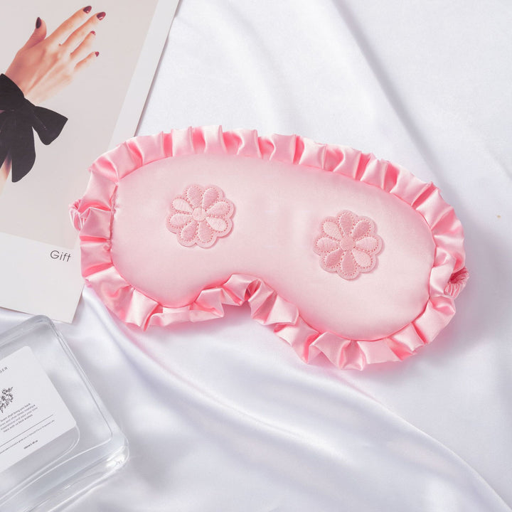 Women's embroidered satin sleep mask with gathered ruffled edge and soft padding Stornfield