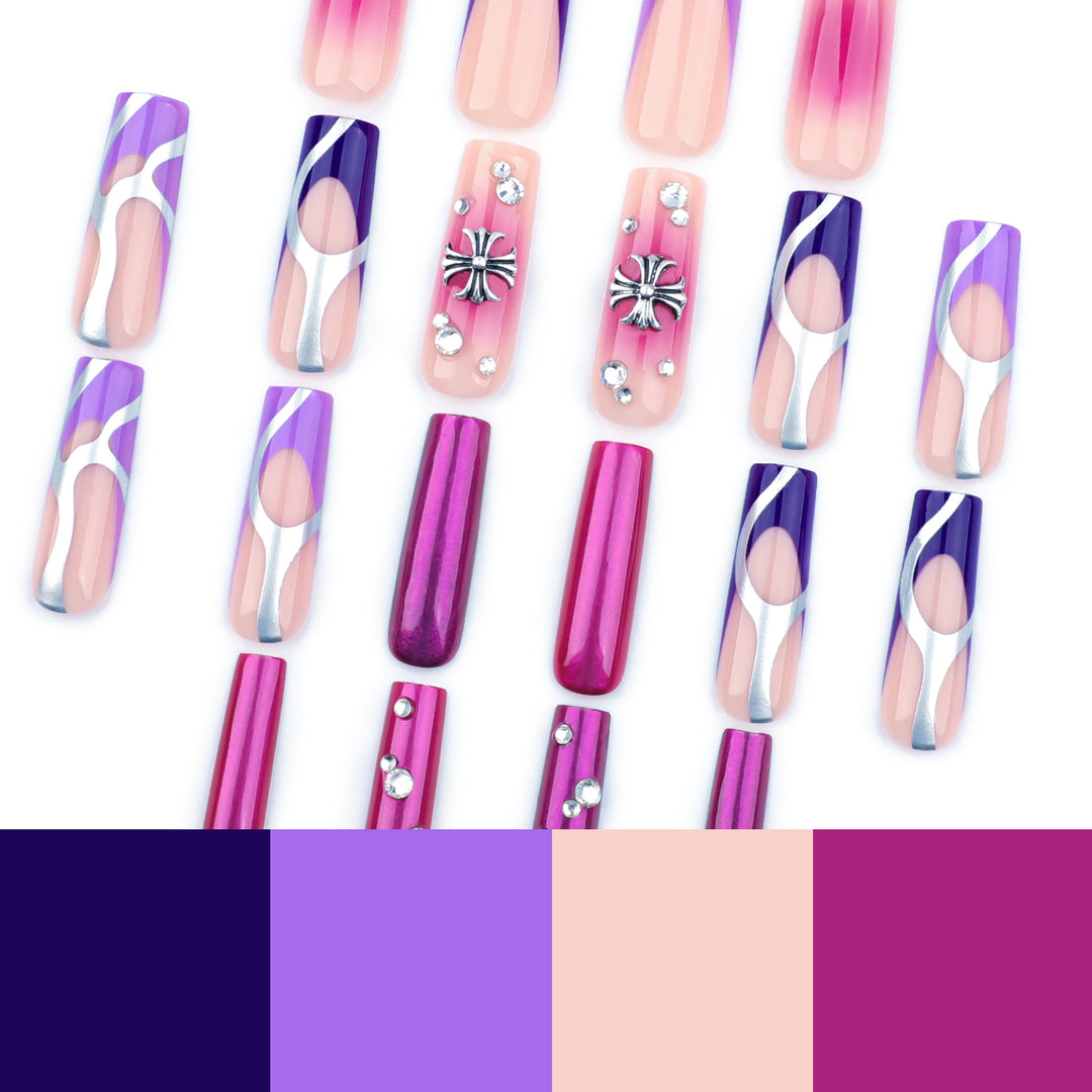 Artistic nail extensions with glitter and flower motifs Stornfield