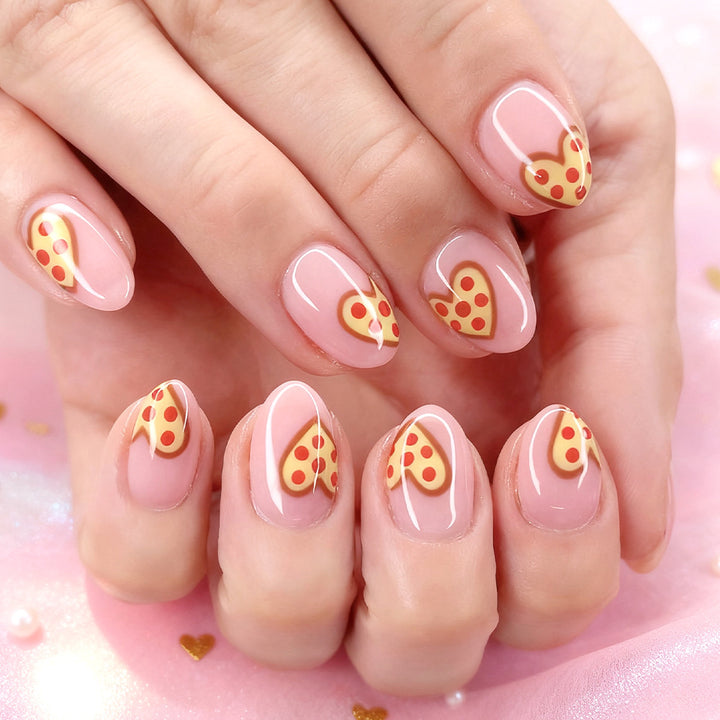 Whimsical Pizza Heart Press-On Nail Art Stornfield