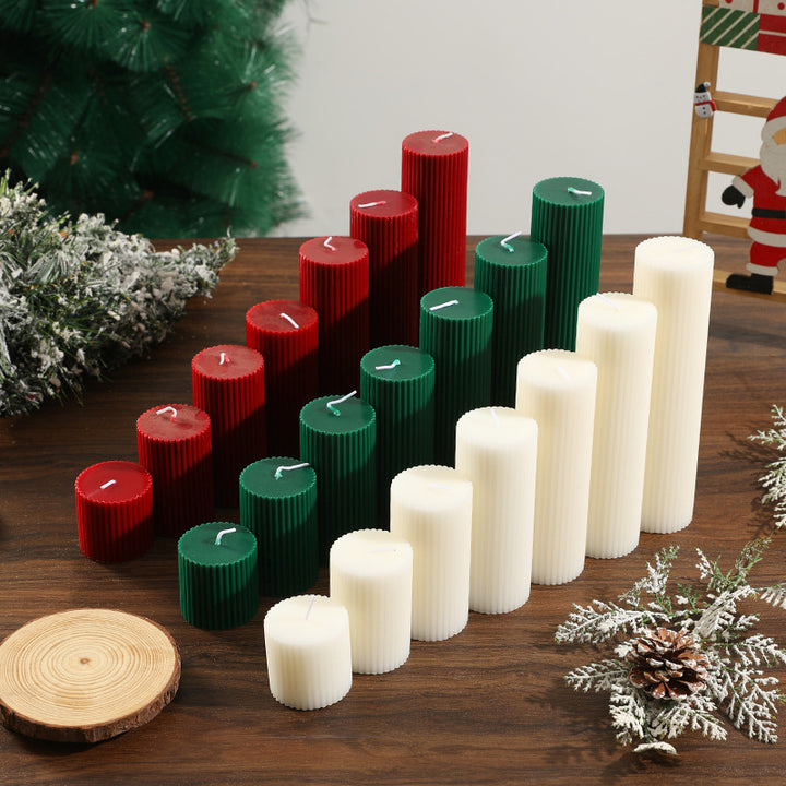 Ribbed Textured Holiday Pillar Candle Set