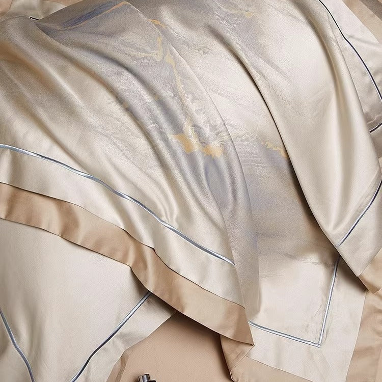 Luxury Floral Jacquard Satin Duvet Cover Set with Reversible Silky Finish and Decorative Border