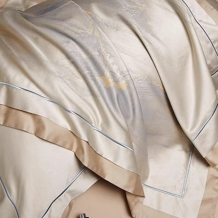 Luxury Floral Jacquard Satin Duvet Cover Set with Reversible Silky Finish and Decorative Border