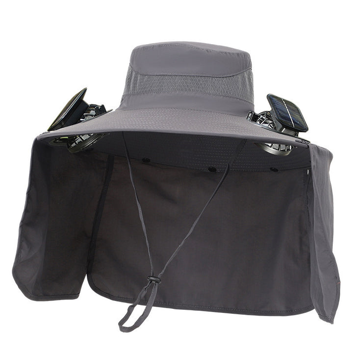 Sun hat with neck protection and integrated solar-powered dual fans Stornfield