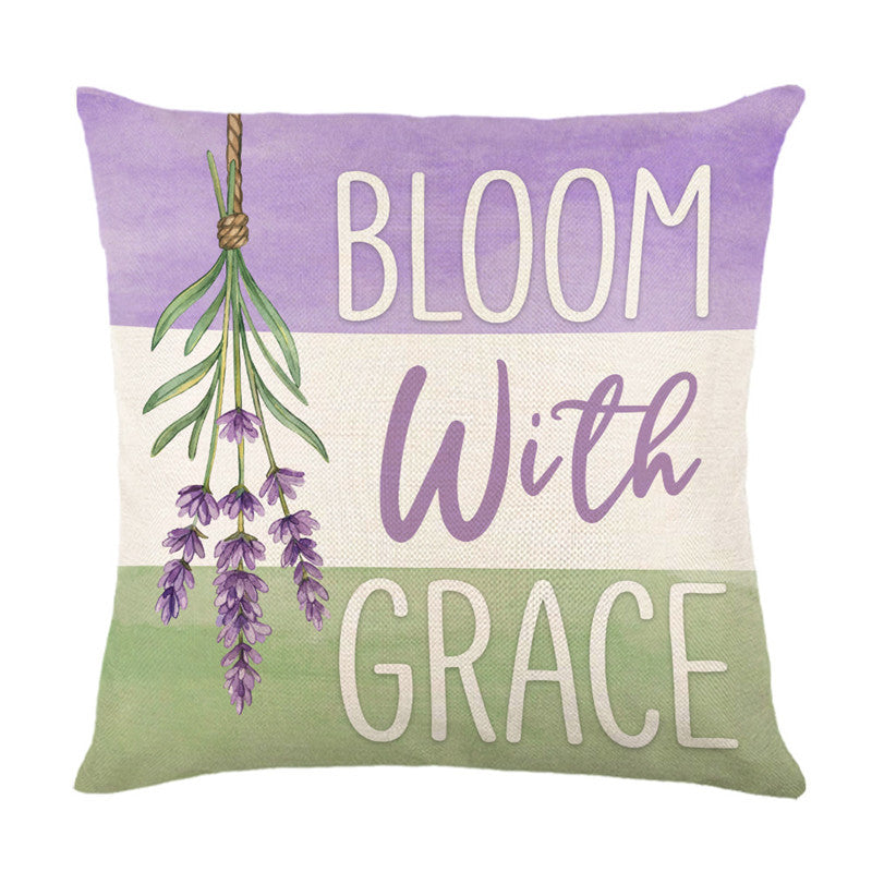 Decorative Linen-Cotton Accent Throw Pillow Cover with Floral Typography