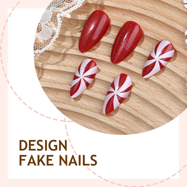 Art nail set with festive candy cane design Stornfield