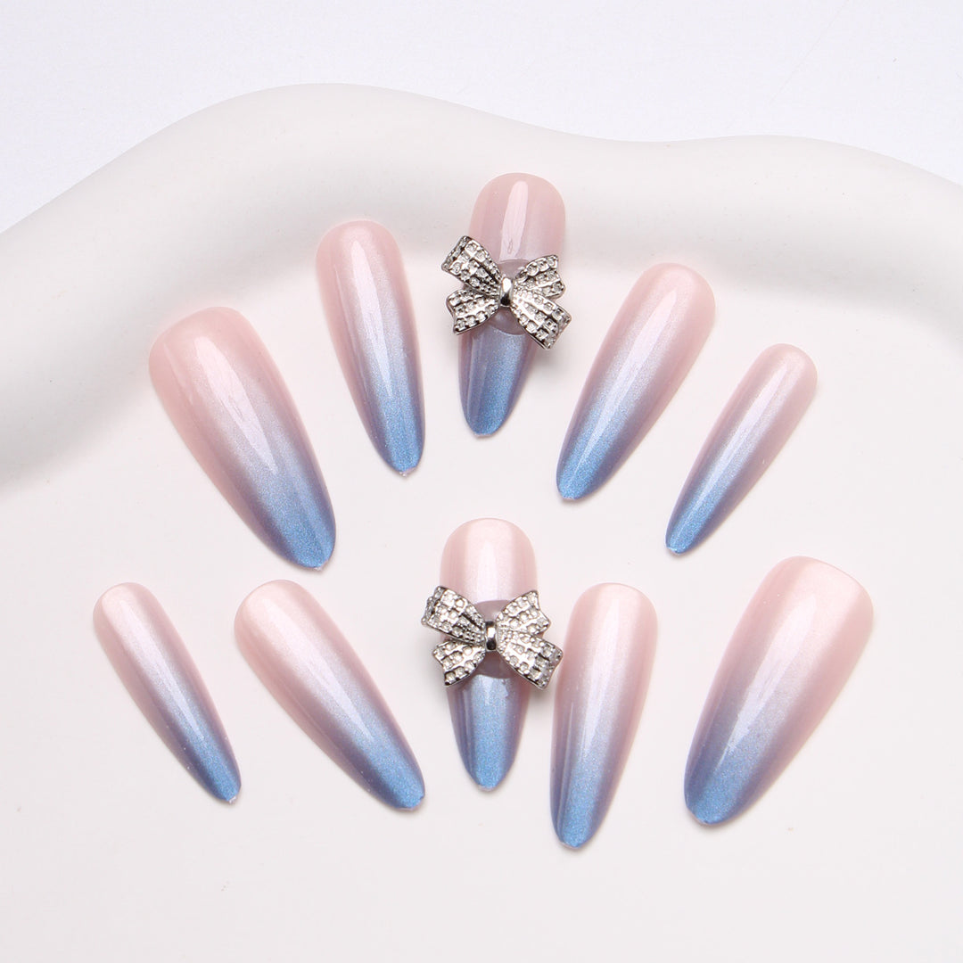 Elegant Stiletto Press-On Nails with Rhinestone Bows Stornfield