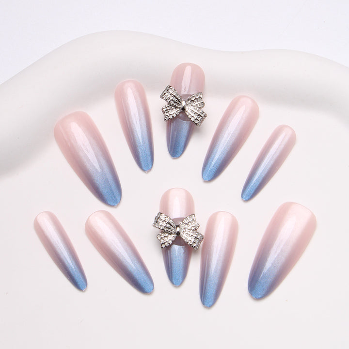 Elegant Stiletto Press-On Nails with Rhinestone Bows Stornfield