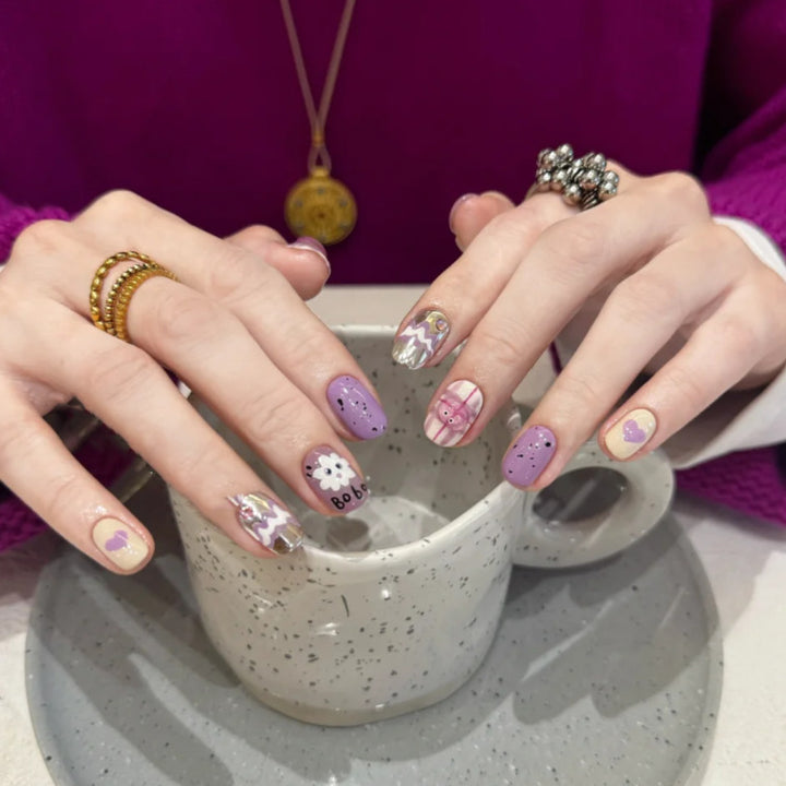 Playful Cartoon-Themed Press-On Nail Art Set Stornfield