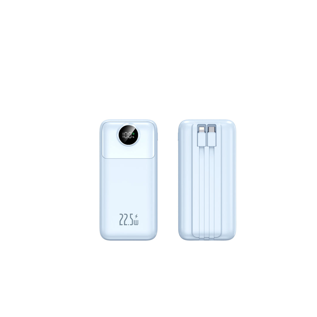 Compact power bank with integrated charging cables and digital charge level indicator Stornfield