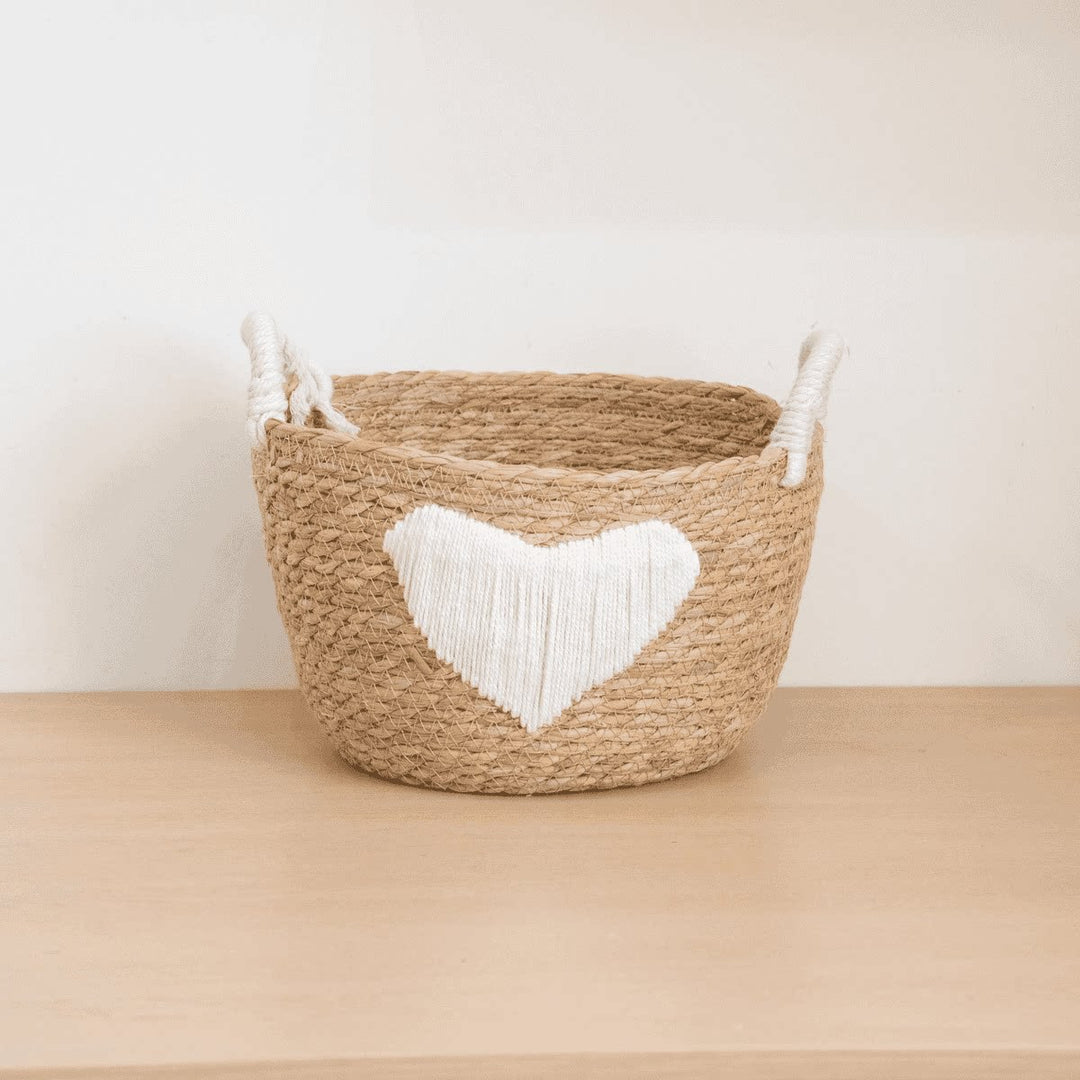 Handwoven storage basket with heart design Stornfield