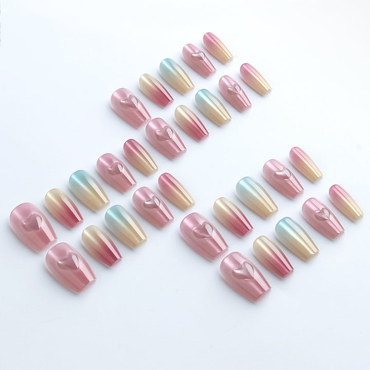 Heart-Embellished Gradient Press-On Nails Stornfield