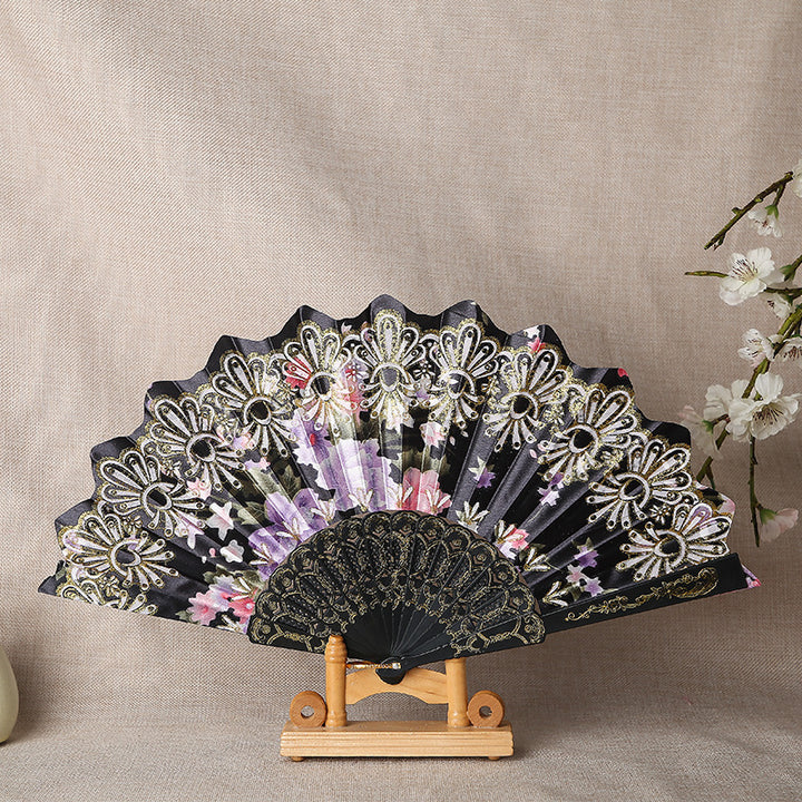 Ladies Elegant Hand Fan with Intricate Floral Patterns Stornfield