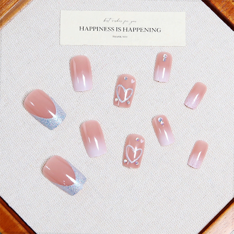 Artificial nail set with sparkling heart and glitter motifs Stornfield