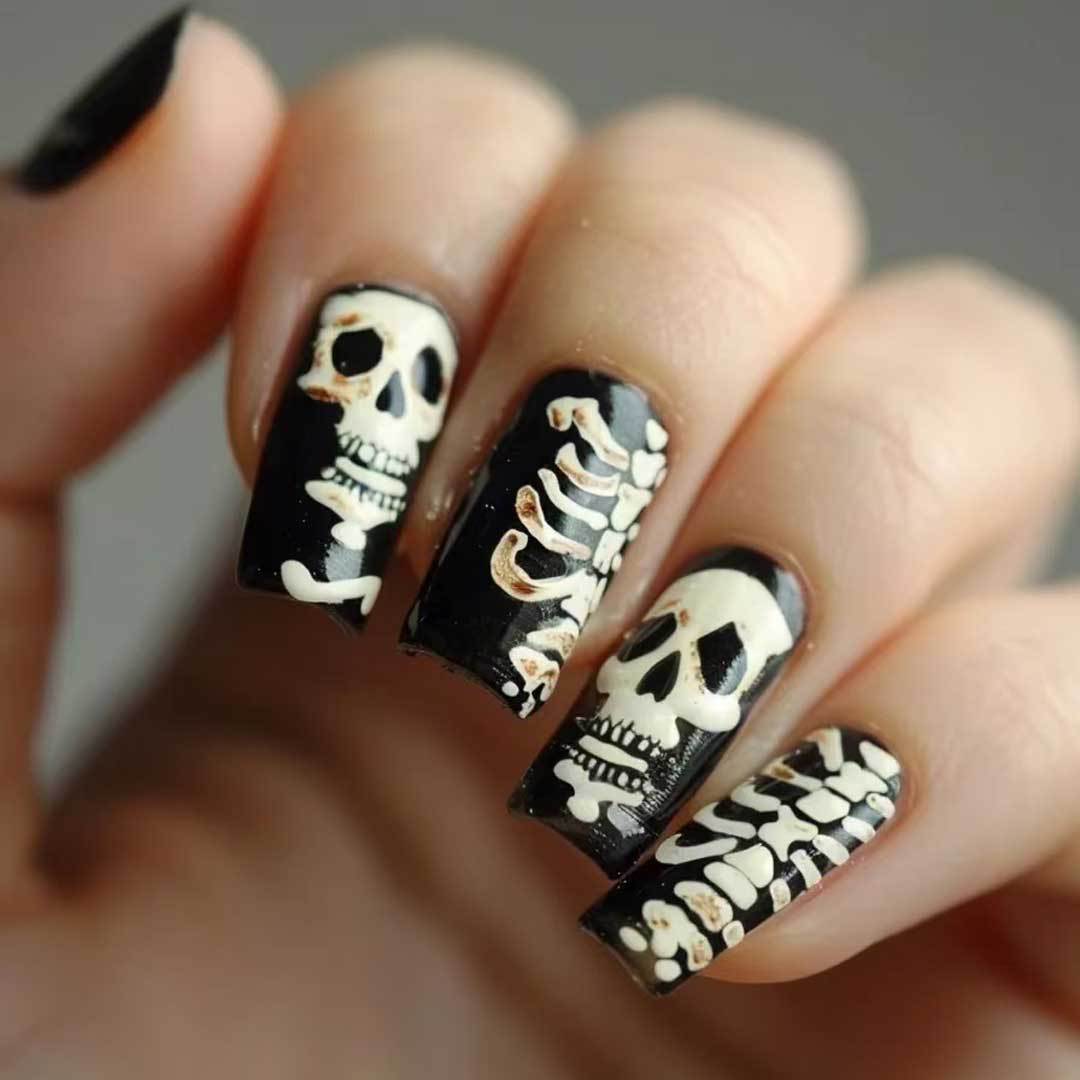 Halloween-Themed Skull & Bone Nail Art Set