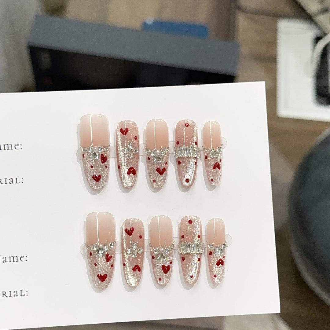 Heart-Embellished Press-On Nail Set