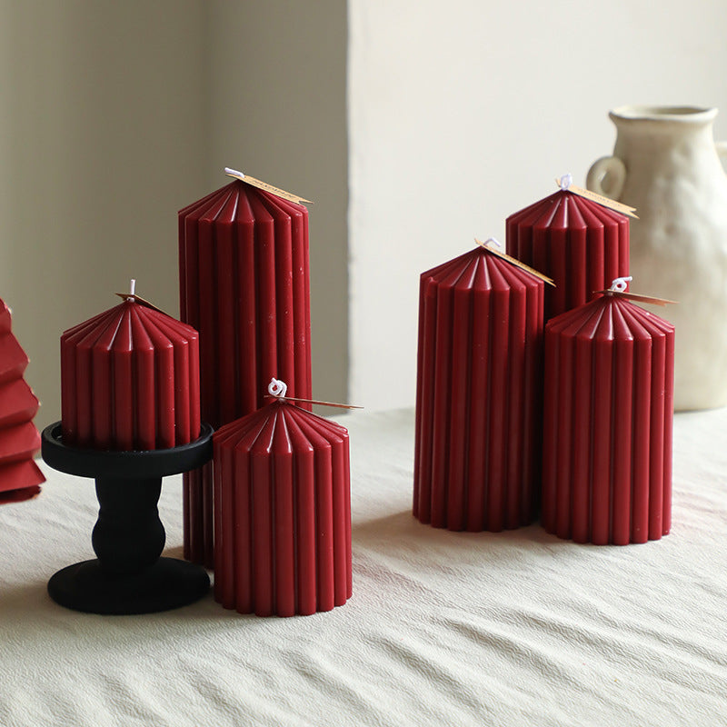 Sculptural Ribbed Pillar Candle for Modern Home Decor