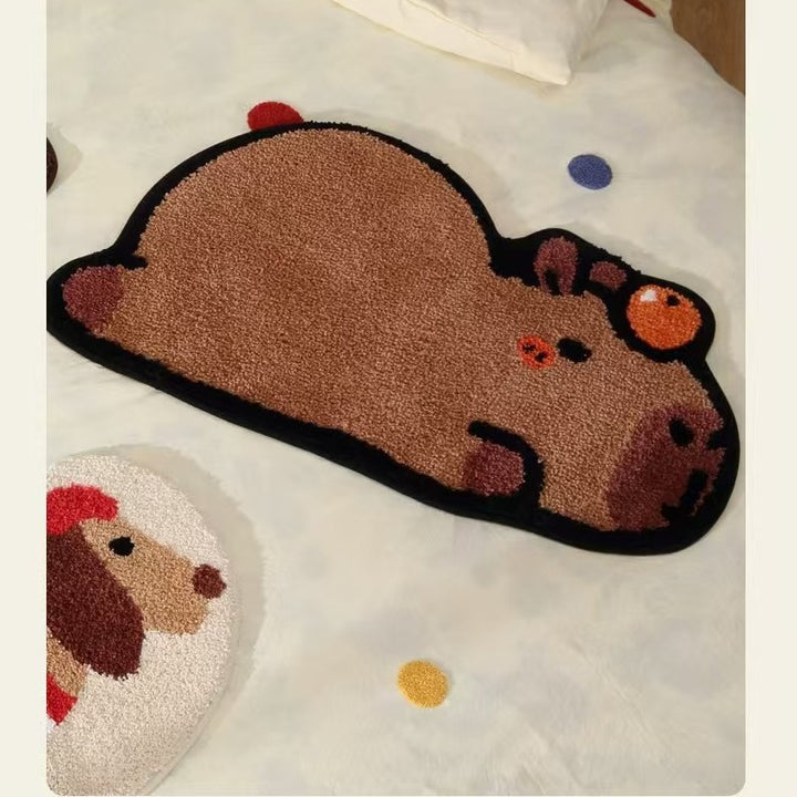 Plush Cartoon Animal-Shaped Non-Slip Accent Rug for Entryway and Bathroom