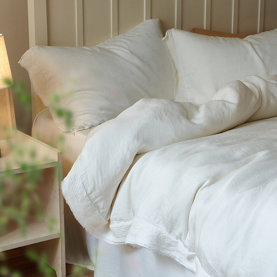 Washed Linen Duvet Cover Set with Textured Fringe Hem