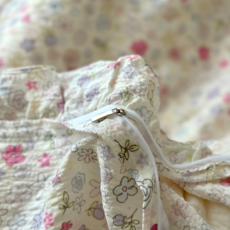 Ruffled Floral Print Comforter Set