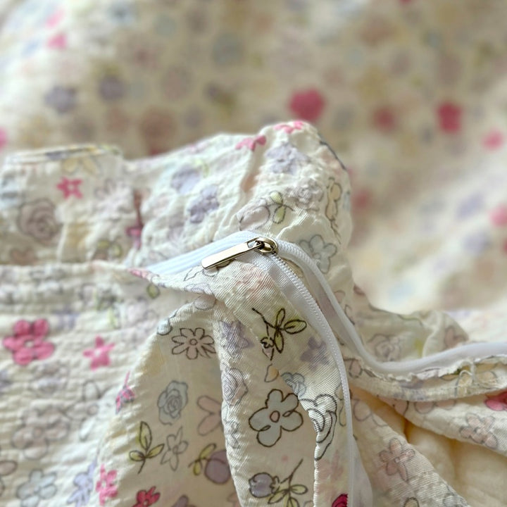 Ruffled Floral Print Comforter Set
