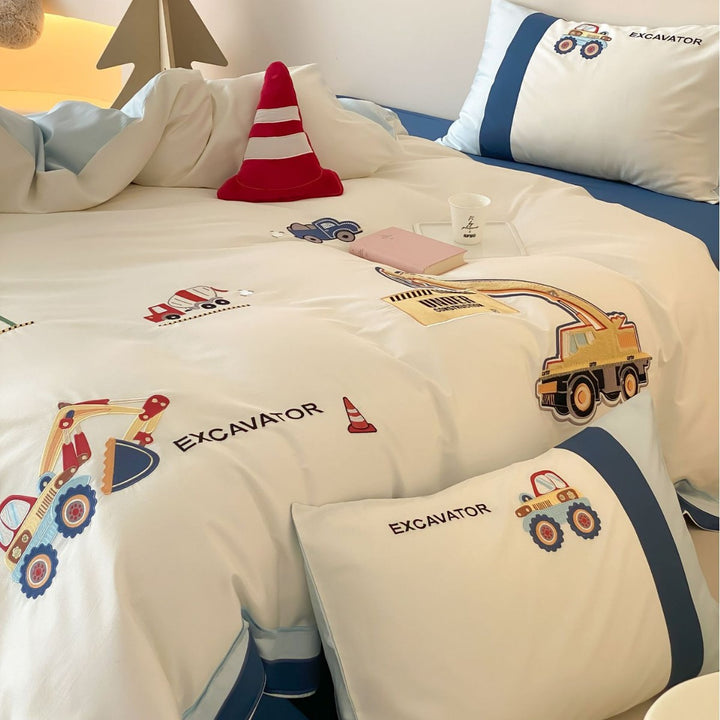 Kids Construction-Themed Cotton Duvet Cover Set